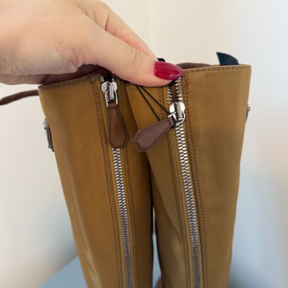 NWT Prada Tall Boots Tobacco Brown Leather Lace up Round Toe Sz 35 - Picture 10 of 11